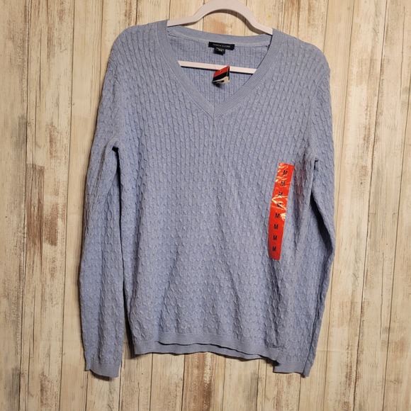 TOMMY HILFIGER Women's Sweater Heather Blue Size Med NWT Brand‎ New! Cable Knit - Picture 1 of 5
